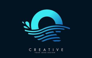 Blue Q Letter Logo with Waves and Water Drops Design. vector