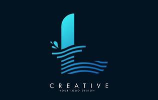 Blue L Letter Logo with Waves and Water Drops Design. vector