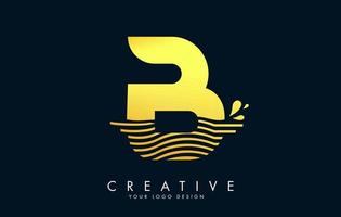logotipo de letra b dorada con diseño de ondas y gotas de agua. vector