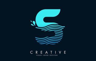 logotipo de letra s azul con diseño de ondas y gotas de agua. vector