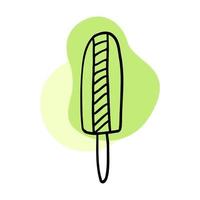 helado en una línea de palo. paleta con manchas verdes sobre un fondo blanco. lindo garabato de helado. ilustración vectorial dibujada a mano. vector