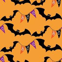 Halloween seamless pattern with scary Boo flags on orange background. Hand drawn vector illustration for Halloween party decoration, scrapbooking, textile, wall paper, greeting cards design.