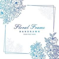 Hand drawn blue flower frame background vector