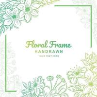 Hand drawn green floral frame background vector