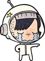 niña astronauta llorando de dibujos animados vector