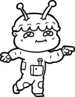 friendly cartoon spaceman pointing vector