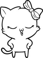 cartoon cat with bow on head and hands on hips vector