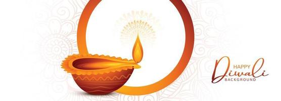 feliz fondo de diwali con diseño de celebración de banner de tarjeta diya vector