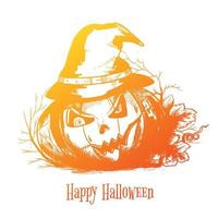 Hand drawn halloween pumpkin fear sketch card background vector