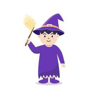 Cute witch hold hold magic wand, halloween character vector