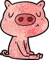 cartoon content pig meditating vector