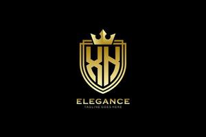 initial XK elegant luxury monogram logo or badge template with scrolls and royal crown - perfect for luxurious branding projects vector