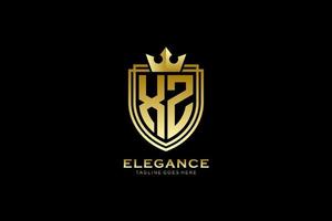 initial XZ elegant luxury monogram logo or badge template with scrolls and royal crown - perfect for luxurious branding projects vector