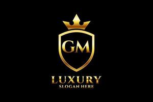 initial GM elegant luxury monogram logo or badge template with scrolls and royal crown - perfect for luxurious branding projects vector