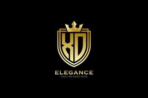 initial XO elegant luxury monogram logo or badge template with scrolls and royal crown - perfect for luxurious branding projects vector