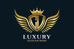 Luxury royal wing Letter CU crest Gold color Logo vector, Victory logo, crest logo, wing logo, vector logo template.