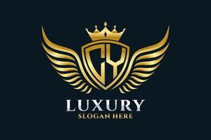 Luxury royal wing Letter CY crest Gold color Logo vector, Victory logo, crest logo, wing logo, vector logo template.