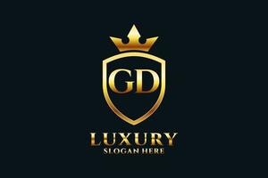 initial GD elegant luxury monogram logo or badge template with scrolls and royal crown - perfect for luxurious branding projects vector