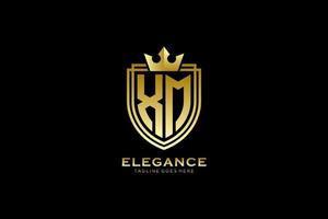 initial XM elegant luxury monogram logo or badge template with scrolls and royal crown - perfect for luxurious branding projects vector