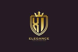 initial XI elegant luxury monogram logo or badge template with scrolls and royal crown - perfect for luxurious branding projects vector