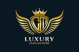 Luxury royal wing Letter CM crest Gold color Logo vector, Victory logo, crest logo, wing logo, vector logo template.