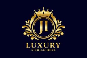 Initial JI Letter Royal Luxury Logo template in vector art for luxurious branding projects and other vector illustration.