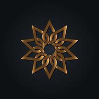 Gold Luxury emblem template design, overlapping elements. Islamic motif. Golden knot. Geometric pattern flower mandala in Arabic style, logo isolated on a black background. Vector illustration