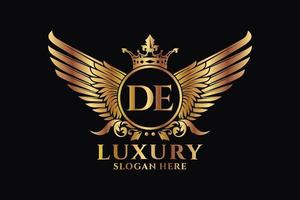 Luxury royal wing Letter DE crest Gold color Logo vector, Victory logo, crest logo, wing logo, vector logo template.