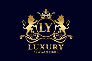 Initial LY Letter Lion Royal Luxury Logo template in vector art for luxurious branding projects and other vector illustration.