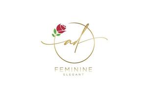 initial AD Feminine logo beauty monogram and elegant logo design, handwriting logo of initial signature, wedding, fashion, floral and botanical with creative template. vector