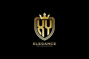 logotipo de monograma de lujo inicial xy elegante o plantilla de placa con pergaminos y corona real - perfecto para proyectos de marca de lujo vector
