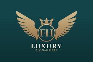 Luxury royal wing Letter FH crest Gold color Logo vector, Victory logo, crest logo, wing logo, vector logo template.