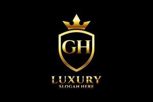 initial GH elegant luxury monogram logo or badge template with scrolls and royal crown - perfect for luxurious branding projects vector