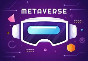 la tecnología de realidad virtual digital de metaverso usa gafas vr para futuras innovaciones y comunicaciones en dibujos animados planos dibujados a mano vector