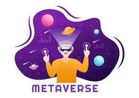 Metaverse Digital Virtual Reality Technology wears VR Glasses for Future Innovation and Communication in Hand Drawn Flat Cartoon Illustration vector