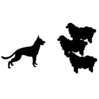 German Shepherd Dog silhouette vector illustration. Dog herding sheep. Isolated on a white background