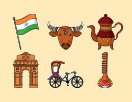 establecer icono cultura india vector