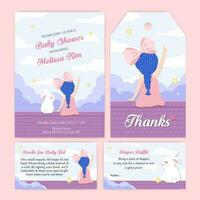 Baby girl shower invitation set with cute girl and white bunny vector