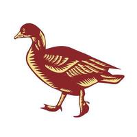 Duck Walking Side Woodcut vector