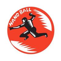 Handball Player Jump Striking Circle Woodcut vector