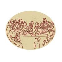 Last Supper Jesus Apostles Drawing vector