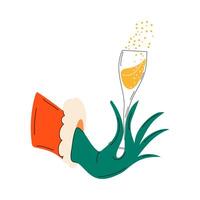 Grinch hand holds a glass of champagne vector on isolated background, icon vector, clip art vector, hand drawn