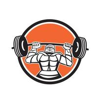 Knight Armor Lifting Barbell Weights Circle Retro vector