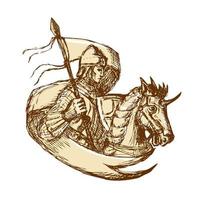 Knight On Horse Holding Flag Drawing vector