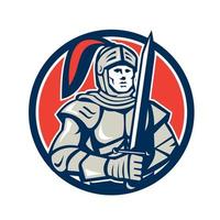 Knight Full Armor With Sword Circle Retro vector