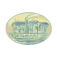 Log Cabin Resort Oval Etching vector