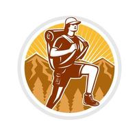 Female Hiker Hiking Mountain Circle Retro vector