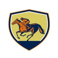 escudo de carreras de caballos jockey xilografía vector