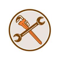 Spanner Monkey Wrench Crossed Circle Retro vector