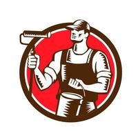 House Painter Holding Paint Roller Circle Woodcut vector